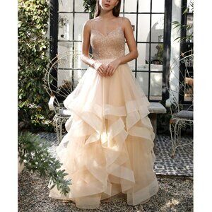 Champagne Sequin Beaded Sweetheart Neckline Tulle Formal Prom Evening Dress 14